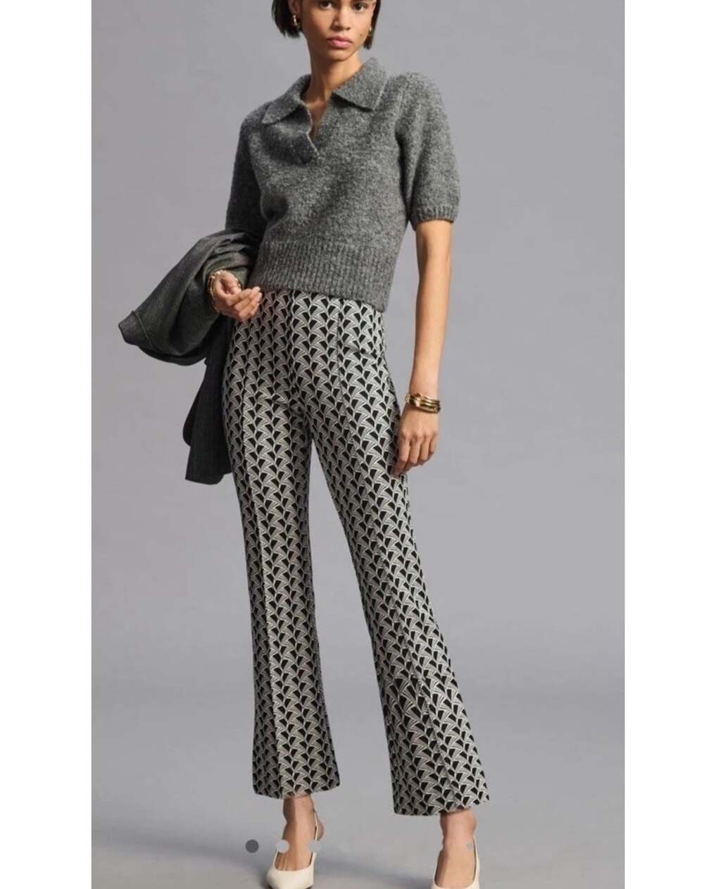 Maeve Anthropologie The Margot Black White Geometric Print Pull On Kick Flair XS